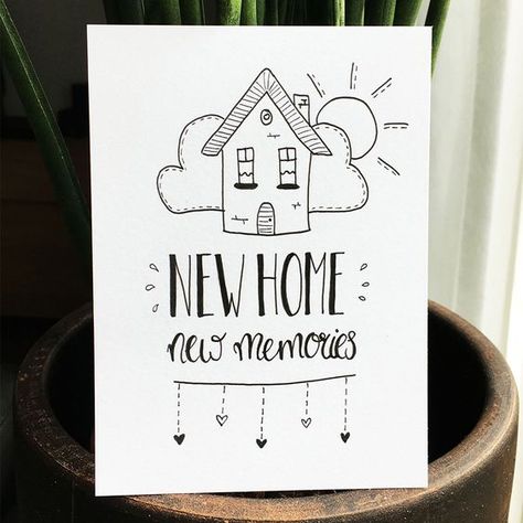 Welcome Home Cards, New Home Quotes, Housewarming Card, Calligraphy Cards, Happy New Home, Doodle Art Journals, New Home Cards, Card Sentiments, Birthday Cards Diy