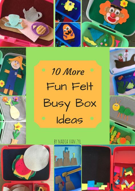 10 More Fun Felt Busy Boxes Busy Box Ideas, Felt Busy Bag, Art Shelf, Quiet Time Activities, Busy Boxes, Quiet Activities, Felt Books, Busy Bags, Felt Board