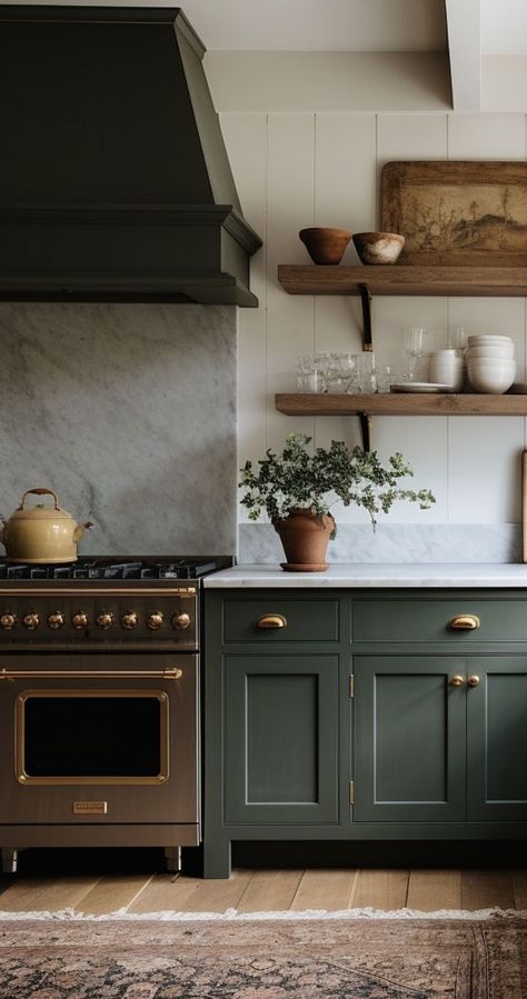 Green Cabinets, Kitchen Inspiration Design, Green Kitchen, Kitchen Projects, Updated Kitchen, Küchen Design, Beautiful Kitchens, Kitchen Style, Home Decor Kitchen