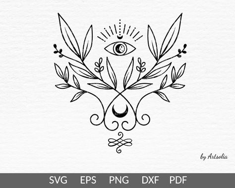 Evil eye svg-Pagan svg with floral ornament unalome-Wicca crescent moon-Vedic Astrology Sacred Esoteric logo-Yoga shirt print-Commercial use |   couple tattoos geometric Pagan Designs, Evil Eye Svg, Esoteric Logo, Clothing Room, Mystical Moon, Floral Ornament, Vedic Astrology, Elegant Tattoos, Yoga Accessories