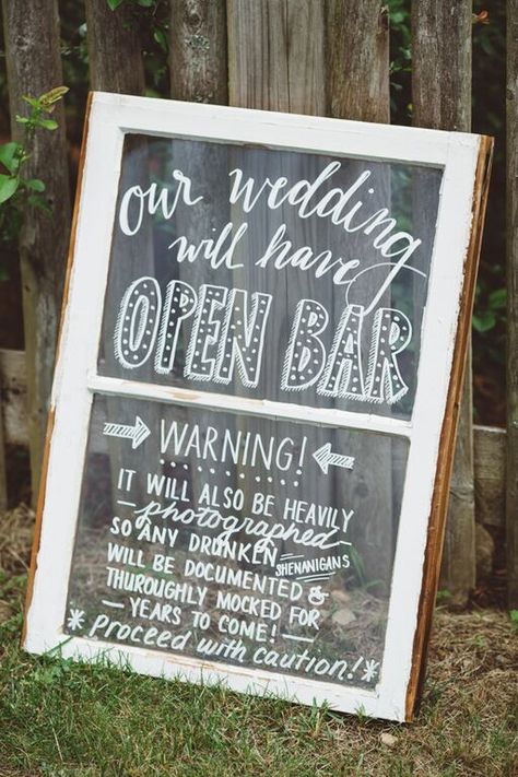 Open Bar Sign Backyard Wedding Decorations, Open Bar Sign, How To Dress For A Wedding, Rustic Wedding Decorations, Rustic Backyard, Wedding Print, Rustic Wedding Signs, Open Bar, Cute Wedding Ideas