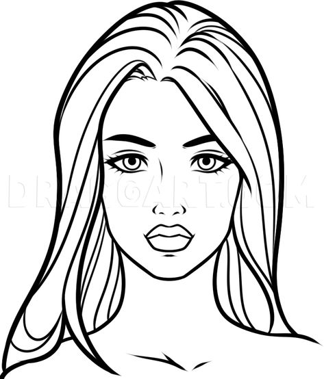 How To Draw A Beautiful Face, Step by Step, Drawing Guide, by Dawn | dragoart.com Simple Face Drawing, Girl Face Drawing, Female Face Drawing, Drawing People Faces, 얼굴 그리기, Face Sketch, Coloring Pages For Girls, Guided Drawing, Woman Drawing