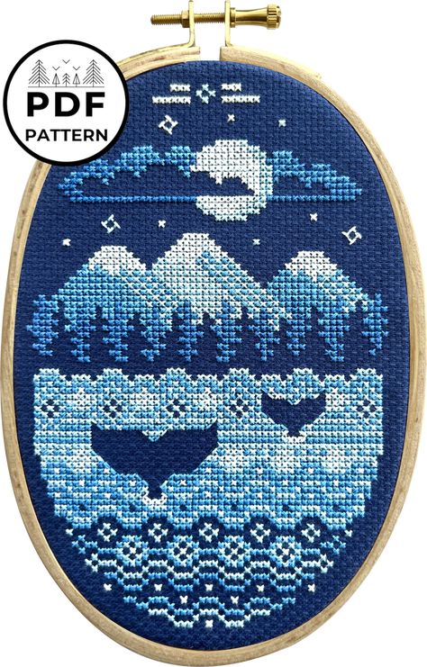 Moonlight Cove Cross Stitch Pattern – Pigeon Coop Pigeon Coop, Coast Landscape, Colour Codes, Nerd Crafts, Aida Fabric, Sea Coast, Cross Stitching, Cross Stitch Art, Stitch Kit