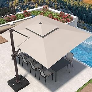 Deconk 9' X 12' Cantilever Patio Umbrella 360°Rotation Rectangular Outdoor Umbrella, Double Top Large Offset Sun Shade Umbrella for Garden Deck Pool Backyard Patio, Beige Large Outdoor Umbrella, Large Patio Umbrellas, Deck Pool, Cantilever Patio Umbrella, Offset Patio Umbrella, Pool Backyard, Garden Deck, Shade Umbrellas, Offset Umbrella