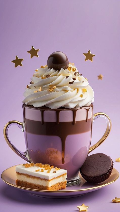 Purple Cafe, Purple Cups, Coffee Candy, Cocoa Tea, Fractal Patterns, A Piece Of Cake, Piece Of Cake, Piece Of Cakes, Relax Time