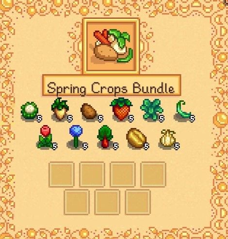 Community Center Bundles, Stardew Valley Community Center, Spring Crops, Community Center, Stardew Valley, The Box, Bundles