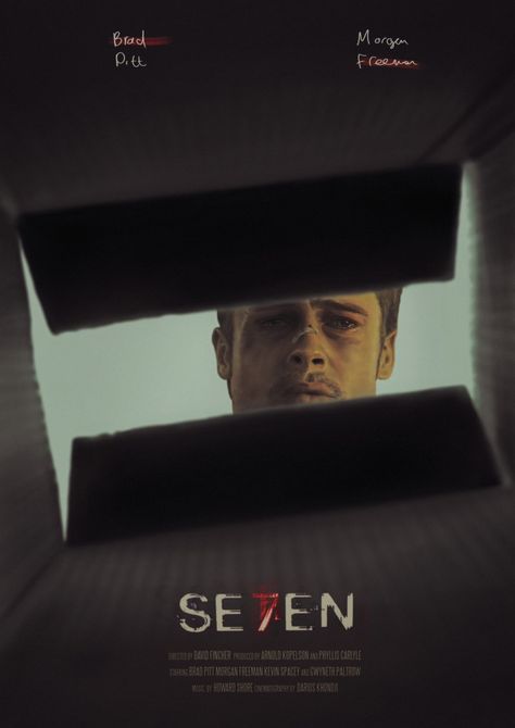 Seven 1995, Media Coursework, Se7en 1995, Film Seven, Seven Movie, Best Movie Posters, Film Poster Design, David Fincher, Septième Art