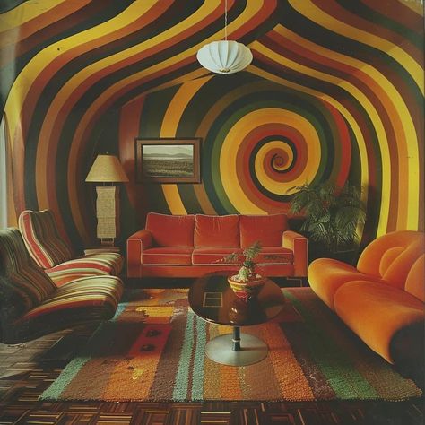 70s Rock Decor, Groovy Room Decor, Living Room 70s, Groovy Interiors, Kidcore Room, Groovy Room, 70s Room, Lounge Room Design, 70s Interior Design