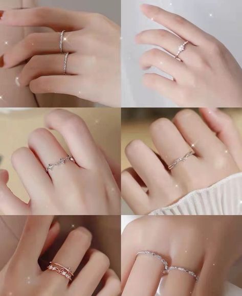 Engagement Rings Aesthetic Korean, Douyin Rings, Korean Jwellery Aesthetic, Cincin Aesthetic Korea, Korean Rings Jewelry, Rings Korean, Jewelry Tattoos, Ryan Ashley, Hand Jewelry Rings