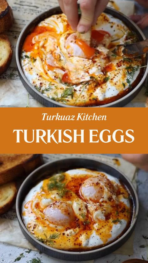 Turkuaz Kitchen Turkish Eggs Turkish Breakfast Traditional, Turkish Recipes Traditional, Jewish Breakfast, Turkish Food Traditional, Courtney Williams, Yogurt Sour Cream, Turkish Recipe, Moroccan Breakfast, Turkish Eggs