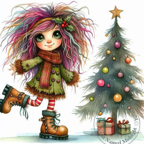 Whimsical Christmas Paintings, Drawing Objects, Xmas Images, Christmas Rocks, Quirky Christmas, Quirky Girl, Christmas Tree Clipart, Tree Clipart, Christmas Rock