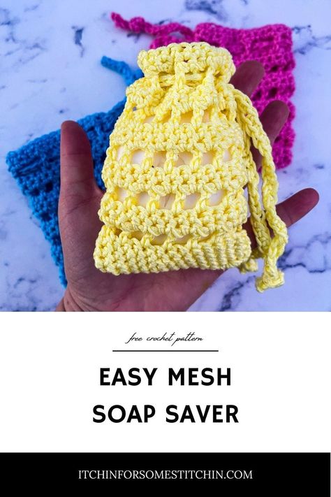 Diy Soap Pouches, Scrubby Yarn Crochet Patterns, Crochet Soap Saver, Scrubby Yarn Crochet, Mesh Crochet, Scrubby Yarn, Soap Bag, Easy Crochet Patterns Free, Crochet Washcloth