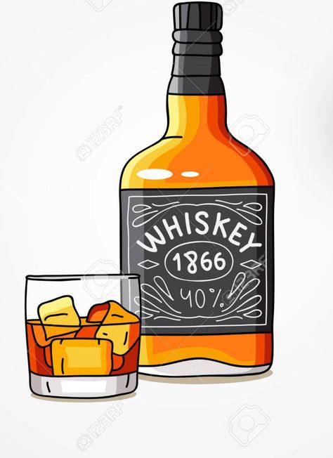 Cartoon Drinks Alcohol, Alcohol Drink Drawing, Whisky Bottle Drawing, Alcohol Drawing Aesthetic, Alcohol Drawing Bottle, Liquor Bottle Drawing, Alcohol Bottle Painting, Whisky Drawing, Alcohol Bottle Drawing