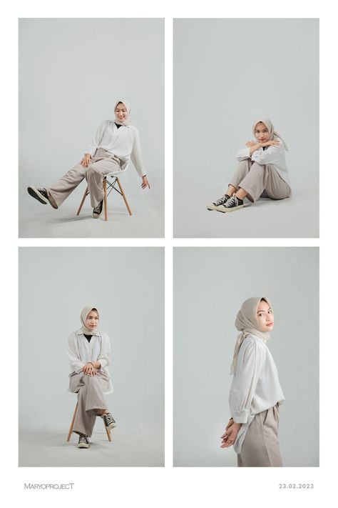 Poses For Studio Shoot, Photoshoot With Hijab, Pose Ideas Studio Shoot, Self Portrait Poses Studio, Studio Window Photoshoot, Self Photoshoot Poses Studio, Hijab Model Photography Poses, Hijab Studio Photoshoot, Self Photo Studio Pose Solo