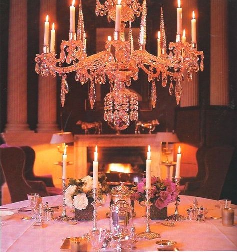 My parents dining room at Britwell. They weren't kidding around with the chandelier. Mark Hampton, Dining Room Table Settings, British Decor, Come Dine With Me, David Hicks, India Hicks, Diamonds In The Sky, Celebrate Good Times, Interiors Inspiration