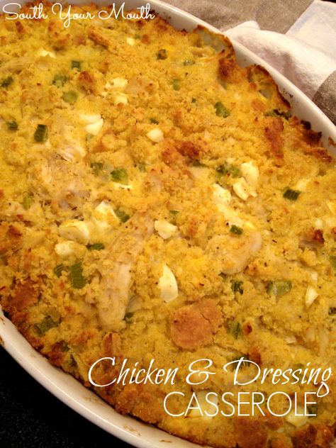 Recipe With Stuffing, Homemade Cornbread Dressing, Dressing Casserole, Chicken And Dressing, Chicken And Dressing Casserole, Dressing Recipes Thanksgiving, Chicken Dressing, Stewed Chicken, Chicken Cornbread