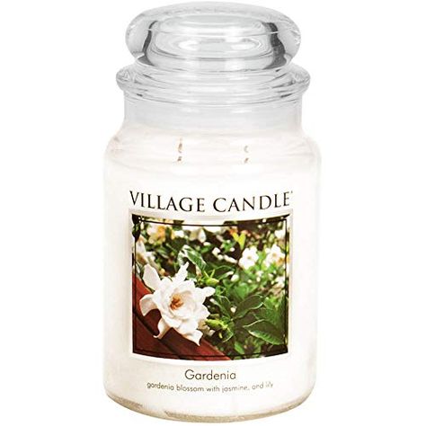 Village Candle Gardenia Large Glass Apothecary Jar Scented Candle, 21.25 oz, White, 21 Ounce Village Candle Village Candle, Stonewall Kitchen, Apothecary Candles, Glass Apothecary Jars, White Gardenia, Secret Gardens, Flickering Candles, Large Jar, Scented Oils