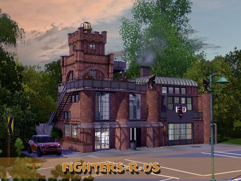 fredbrenny's Fighters-R-Us Sims 4 Fire Station, Sims 3 Apartment, Artist Homes, Sims House Design, Green Pasture, Sims 3 Cc, Artist House, House Fire, Sims Community