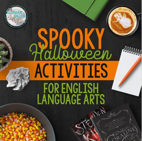 Halloween English Activities, Middle School Halloween Activities, Halloween Speech Activities, Halloween Language Arts Activities, English Coffee Shop, Halloween Creative Writing, Halloween Language Arts, High School English Lesson Plans, Halloween Lesson Plans