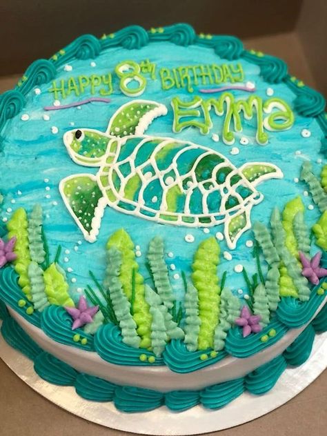 Summer Bday Cake Ideas, Sea Turtle Cake Birthdays, Ocean Sheet Cake, Summer Cakes Decorations, Cute Summer Cakes, Cute Summer Cake Ideas, Beachy Birthday Cake, Summer Cake Ideas Decorating, Beach Cakes Birthday