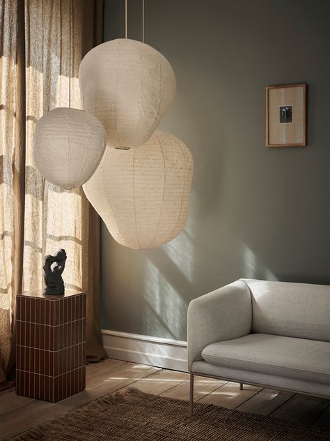 The Kurbis Lampshade presents a charming twist on the classic rice paper lantern. Crafted from characteristically rich Washi paper, Kurbis deviates from the traditional round shape, instead embracing an organic and asymmetric silhouette that gives it a distinctive and unique look. Inspired by the pumpkin and squash family, the rice paper lampshade emanates a soft and gentle light that adds ambiance and charm to any room. Paper Lampshade, Buy Sofa, Console Cabinet, Luminaire Design, Burke Decor, Ferm Living, House Doctor, Paper Lanterns, 2 Seater Sofa