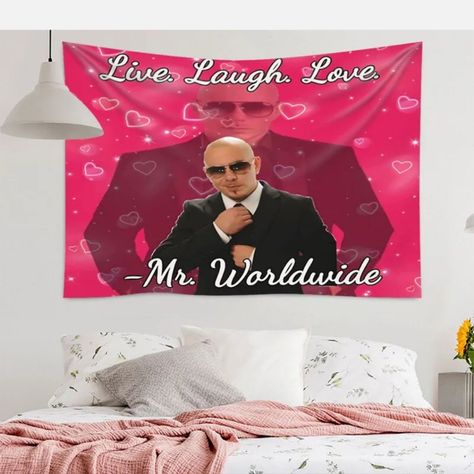 New Mr Worldwide Wall Tapestry That Measures 95x73, Great For Any Room And Includesall Hardware For Easy Hanging. Will Include A Free Gift Bag. Get It In Time For Christmas, Thank You College Tapestry, Mr Worldwide, Tapestry Aesthetic, Funny Flags, Funny Tapestry, Blanket On Wall, Home Office Study, Room Tapestry, Wall Flag