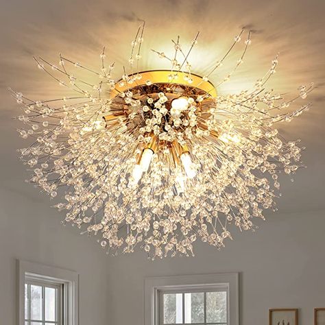 Nordic Style Bedroom, Dining Room Simple, Bulb Pendant Light, Crystal Ceiling Light, Ceiling Lamps Bedroom, Flush Mount Lights, Ceiling Fan Chandelier, Home Modern, Crystal Lamp