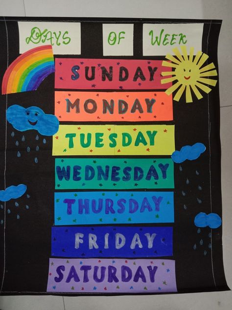 Days Of Week Chart Preschool, Days Of The Week Chart Classroom Decor, Sign Language Letters, Birthday Chart Classroom, Kindergarten Art Crafts, Preschool Charts, Kindergarten Drawing, Disney Themed Classroom, Flower Crafts Kids