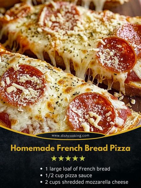 Tasty Cooking - easy & yummy | 🍕 Turn your French bread into a pizza masterpiece | Facebook French Bread Pizza Recipes, Homemade French Bread Pizza, Homemade French Bread, French Bread Pizza, Cooking Easy, Bread Pizza, Pizza Night, French Bread, Pizza Bread