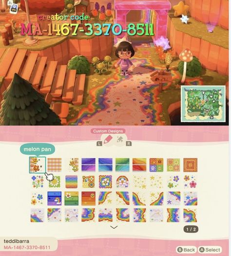 Animal Crossing Rainbow Path, Acnh Rainbow Path, Animal Crossing Music, Acnh Kidcore, Rainbow Island, Rainbow Road, Trippy Designs, Acnh Designs, Cat City