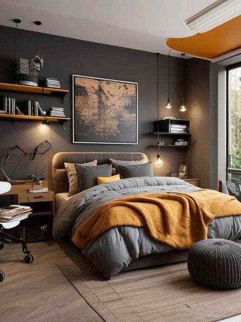 Cozy Black Boho Bedroom Ideas - Rustic Charm Meets Modern Decor Men's Room Ideas Bedrooms, Room Ideas For Men Bedroom Teen Boys, Cool Guys Room Ideas, Teen Age Boys Room Ideas, Boys Room Decor Teenage, Boys Teen Bedroom Ideas, Grey Boys Bedroom Teenager, Cool Teenage Boys Bedroom Ideas, Room For Teenage Boys