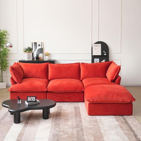 PRICES MAY VARY. ⛅[Comfortable Couch] Made of high-quality velvet fabric, the 3-seater Red couch is wear-resistant, wrinkle resistant, hard to deform, and as new as after long use. Built in pine frame for moderate softness and hardness, comfortable sitting, restoring natural relaxation. ⛅[Fashion & Ergonomics] The cushion, backrest, and support frame of the sectional sofa are all perfectly ergonomic, making it a perfect living room furniture set suitable for most types of decorative styles. From Modular Couches, Velvet Modular Sofa, Sectional Couches, Red Couch, Modular Couch, Sectional Sofa With Chaise, Comfortable Couch, L Shaped Couch, Red Sofa