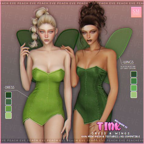 PEACH | Tink ~ Set | Patreon Sm Sims, Sims Halloween Costume, Sims Costume, Ts4 Patreon, Fairy Outfit, Sims 4 Cc Folder, Sims 4 Dresses, Sims 4 Characters, Sims4 Clothes