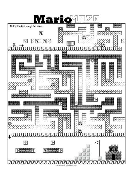 Help guide Mario through the maze to get to the end of the level in this fun Super Mario Maze Workhseet. Super Mario Free, Math Coloring Pages, Square Character, Popular Video Games, Homeschool Curriculum Planning, Character Worksheets, Room Activities, Super Mario Coloring Pages, Super Mario Bros Birthday Party