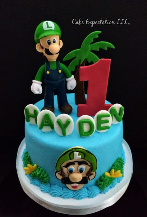 One Tier Mario Cake, Buttercream Mario Bros Cake, Super Mario Birthday Cake Buttercream, Super Mario Tiered Cake, Super Mario Single Tier Cake, Mario Cake, Cake Smash, 4th Birthday, Cupcake Cakes