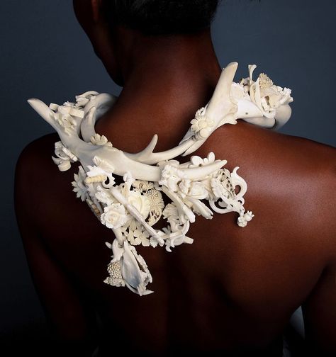 Avant Garde Jewelry, Eco Jewelry, Bone Jewelry, Body Adornment, Sculptural Object, Art Jewelry Contemporary, Carved Bone, Bone Carving, Recycled Metal