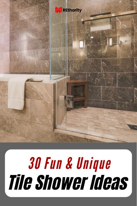 Are you looking for a way to spruce up your bathroom? Look no further! We have compiled 30 fun and unique tile shower ideas to help you create an amazing space for your home. From brightly colored tiles to interesting designs and shapes, these ideas are sure to make your shower the envy of all your friends and family. Walk In Bathroom Showers, Large Tile Bathroom, Master Shower Tile, Large Shower Tile, Unique Bathroom Tiles, Tile Walk In Shower, Custom Tile Shower, Master Bath Shower, Shower Wall Tile