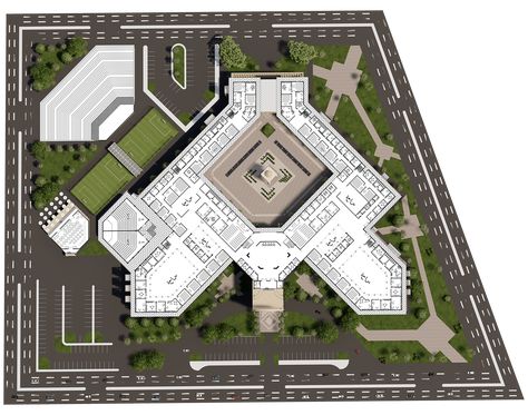 Hospital Design Architecture Concept Projects, Hostel Layout, Museum Concept Architecture, Hospital Landscape, Museum Facade, Architectural Program, School Facade, Parking Plan, University Plan