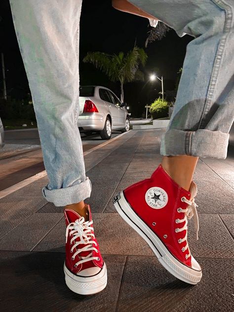 Red Platform Converse Outfit, Chucks Converse Outfit, Red Platform Converse, The Fine Print Rowan, Converse High Outfit, Red Converse Aesthetic, Rowan And Zahra, Red Hightop Converse, Platform Converse Outfit