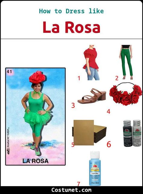 La Rosa (Loteria Cards) Costume Loteria Cards Costume, Loteria Costumes Ideas, Cards Costume, Loteria Cards, Costume For Halloween, Costumes Ideas, Brown Shoes, Green Pants, Red Flower