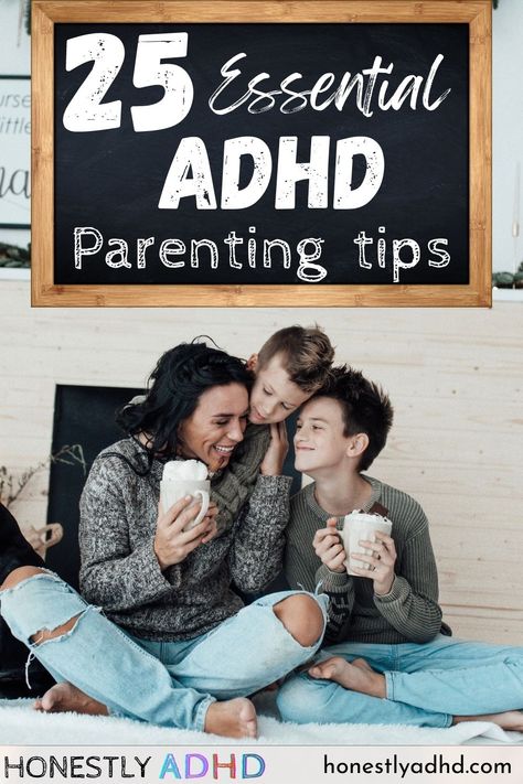 A mom and her two sons happy together with the text "25 essential adhd parenting tips" and "Honestly ADHD and honestlyadhd.com." Add In Kids, Mom Aesthetic, Doctor For Kids, Parenting Strategies, Smart Parenting, Daily Challenges, Sensory Processing, Kids Behavior, Parenting Books