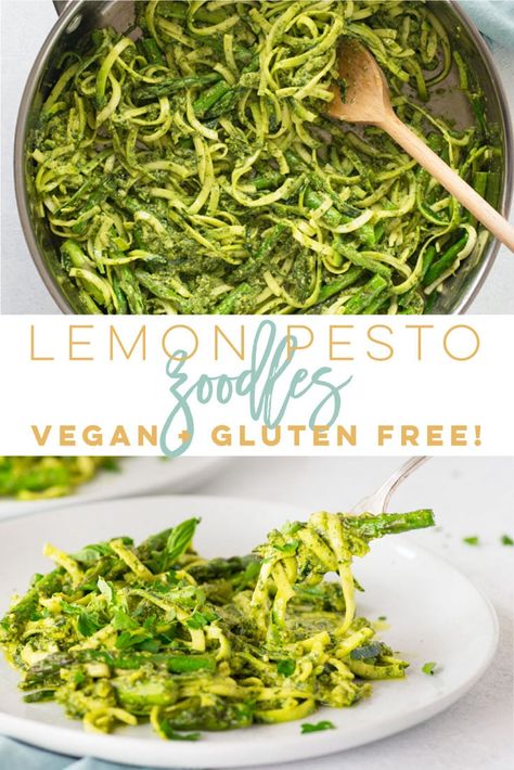 Vegan Zoodle Recipes, Lemon Pesto Sauce, Dinner For Summer, Vegan Zoodles, Pesto Zoodles, Lemon Pesto, Zoodle Recipes, Vegan Pesto, Vegetarian Entrees