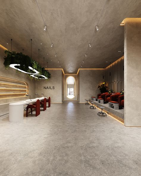 Design interior nails salon :: Behance Beauty Concept Store, Salon Ceiling Ideas, Ceiling Design Salon, Saloon Designs Ideas, Salon Nails Ideas Design, Nails Salon Interior Design, Salon Ceiling Design, Nail Spa Design, Nail Salon Interior Design Ideas