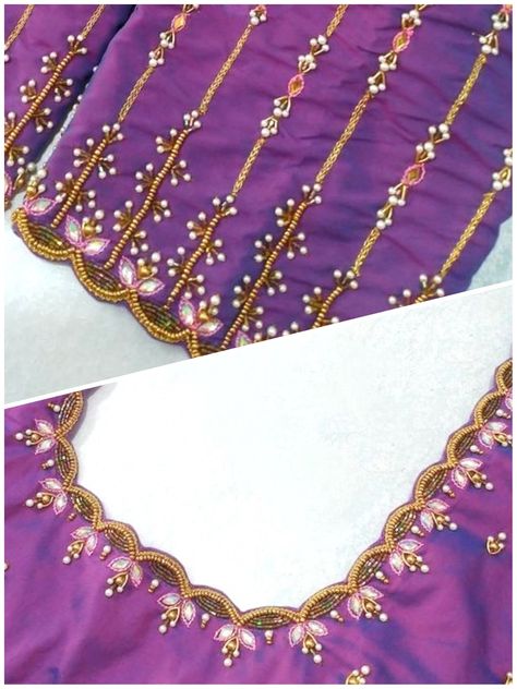 Violet Aari Work Blouse Designs, Work Blouse Hand Designs, Blouse Design Aari Work, Violet Blouse, Blouse Maggam Work, Mirror Work Blouse Design, Maggam Work Blouse, Maggam Work Designs, Best Blouse Designs