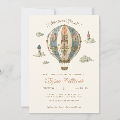 Create your own Invitation | Zazzle Air Balloon Baby Shower Theme, Hot Air Balloon Shower, Hot Air Balloon Invitation, Hot Air Balloon Cake, Whimsical Baby Shower, Winter Baby Shower Themes, Balloon House, Unique Baby Shower Invites