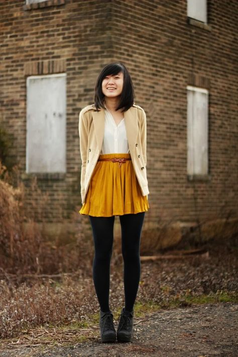 Remix: Ways to Wear a Mustard Skirt | #ootd #outfit Mustard Yellow Fall Outfits, Yellow Fall Skirt For Day Out, Mustard Skirt Outfit Winter, Mustard Skirt Outfit Fall, Mustard Yellow Skirt Outfit, Mustard Skirt Outfit, Yellow Skirt Outfits, Mustard Yellow Skirts, Mustard Skirt