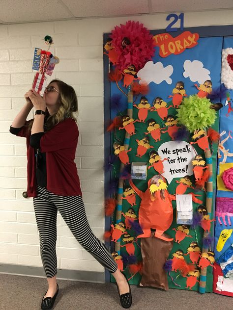 The Lorax Door Decorations Classroom, The Lorax Classroom Door, Lorax Classroom Theme, Read Across America Door Decorations, Lorax Door Decoration, Dr Seuss Door Decorations, Dr. Seuss Door, Dr Seuss Classroom Door, Preschool Jobs