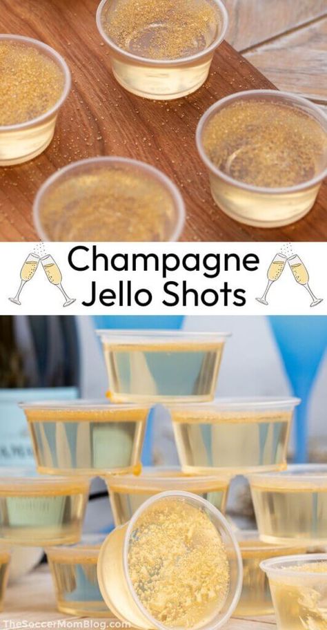 Bachelorette Party Jello Shots, Nye Snacks, Fancy Jello, Specialty Shots, Champagne Jello Shots Recipe, Jello Shots Recipes, Easy Shot Recipes, Easy Jello Shots, Margarita Jello Shots