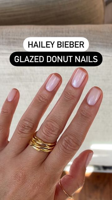 Crystal - Nail + Manicure Inspiration on Instagram: "Hailey Bieber Glazed donut nails with regular polish on natural nails ✨✨✨✨✨✨ An attempt 💁🏻‍♀️ I saw @karanailedit do a jelly sandwich with a similar pearlescent polish and wanted to try it with what I had on hand. The original was with OPI Funny Bunny in gel + a chrome powder (OPI Tin Man Can), and I found it a little tricky to recreate the effect of the gel + chrome, but I still think this turned out pretty anyway. 💞 PRODUCTS USED (1 coa Opi Tin Man Can, Nails With Regular Polish, Hailey Bieber Glazed Donut Nails, Polish On Natural Nails, Cute Almond Nails, Glazed Donut Nails, Donut Nails, Cute Nail Colors, Jelly Sandwich