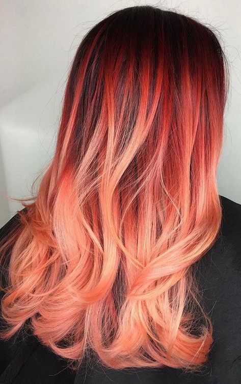 Cheveux Oranges, Best Ombre Hair, Ombre Hairstyles, Sunset Hair, Red Ombre Hair, Brown Ombre Hair, Peach Hair, Ombre Hair Blonde, Hair Color Pink